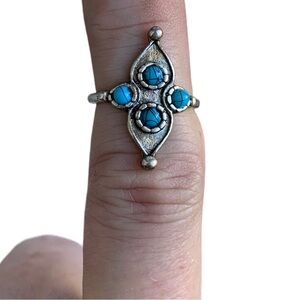 Silver Plated Moroccan Bohemian Faux Turquoise Stone Gypsy Ring Women’s Jewelry